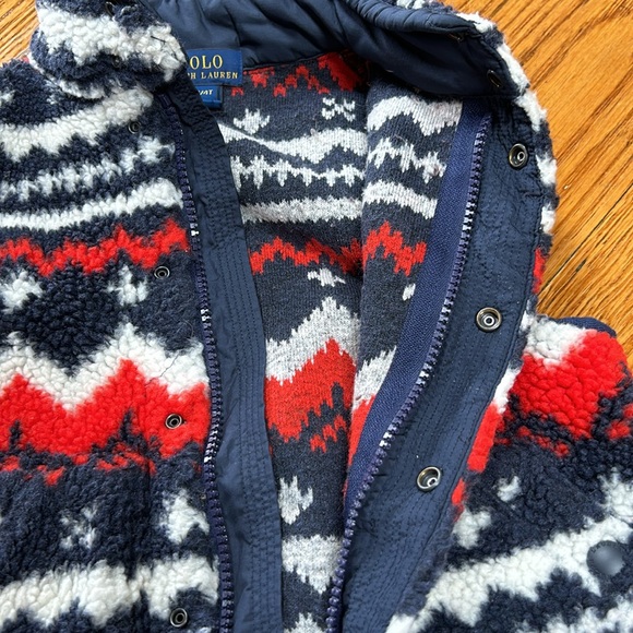 Ralph Lauren POLO Nordic print red, white, blue Sherpa vest. Size 4T. Zip/snap - Picture 7 of 10